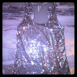 VOICE Womens Silver Sequin Tank